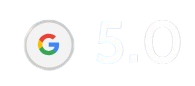 Google logo with a 5.0 rating displayed on a light background.