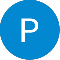 Blue circle with a white letter P in the center.